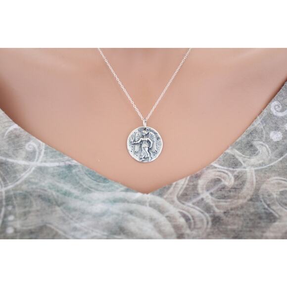 Sterling Silver Ancient Angel Coin Charm Necklace - Picture 3 of 6